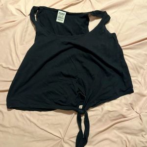 PINK black crop top with a tie in the front